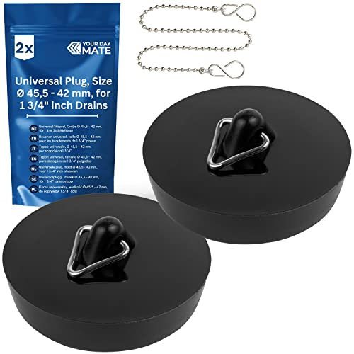 Tapones universales, 2 piezas, incluye 1 x Cadena de tapón de 30 cm, de Fregadero, de Cocina, para Desagües de 1-3/4, Ø 45,5 a 42 mm, de PVC, Tapón de Drenaje para Fregadero de Cocina y Baño, Tapones