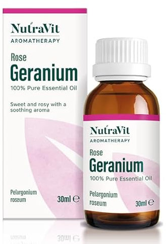 NutraVit - Moroccan Rose Geranium Oil | 100% Pure Rose Geranium Essential Oil - 30ml - Therapeutic Grade Aromatherapy Oil - Diffuser & Humidifier| for Stress Relief, Relaxation & Dry Skin