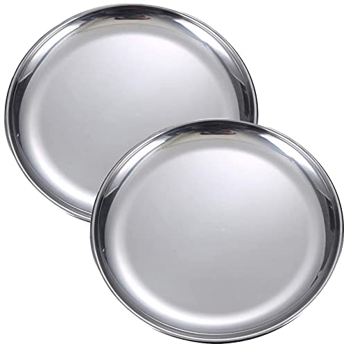 JMYDecor Plato de cena de acero inoxidable, 2 piezas 304 platos de cena para niños pequeños, reutilizables y aptos para lavavajillas, platos redondos grandes de metal