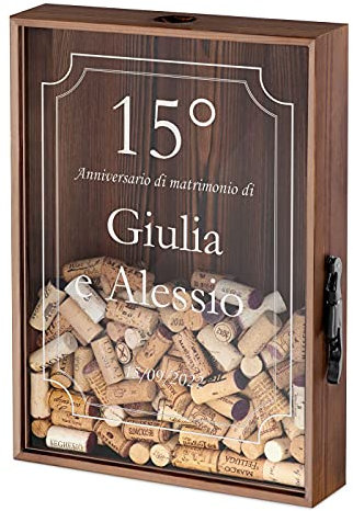 Maverton Raccogli tappi di sughero o birra - con stampa personalizzata - in legno - cavatappi per vino e birra con un coltellino - scatola porta tappi - idee regalo - anniversario