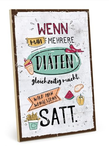 TypeStoff Holzschild mit Spruch – Diät – im Vintage-Look mit Zitat als Geschenk und Dekoration zum Thema Abnehmen, Essen und Küche - HS-00874