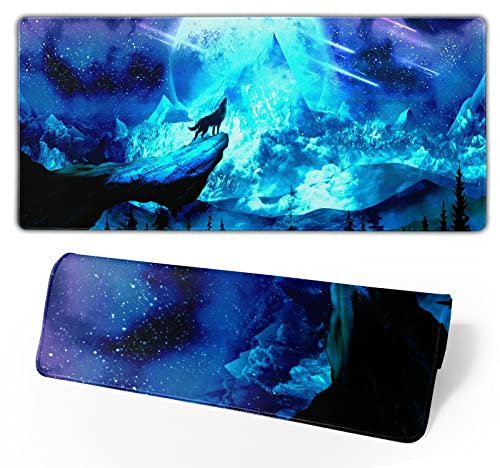 Gaming Mouse Pad Anime Mousepad Large Extended Wolves Gaming Mouse Mat with Stitched Edges Wolf Office Decor with Non-Slip Rubber Base Desk Mat for Work Gaming Office Home 31.5'' X 11.8'' Inch