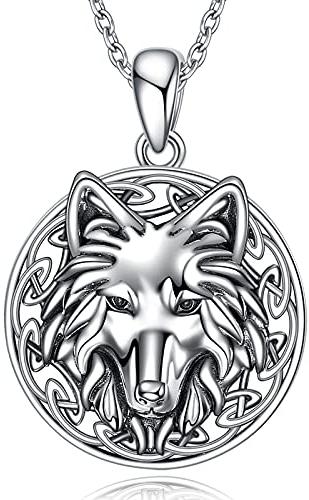 Wolf Halskette Keltischer Knoten 925 Sterling Silber Mond Viking Anhänger Halskette Schmuck Geschenke für Frauen Männer Mädchen