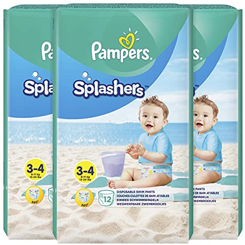 Pampers Splashers Lot de 3 culottes de bain jetables, taille 3-4, 5,9 à 10,9 kg, 12 pièces