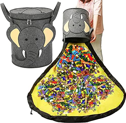 Lazeny Kinder Aufräumsack Spieldecke Spielzeug Aufbewahrungskorb mit Deckel Tragegriff Faltbare Aufbewahrungsbeutel Baby Spielzeug Aufbewahrung für Kinderzimmer Outdoor Picknick (Grau Elefant)