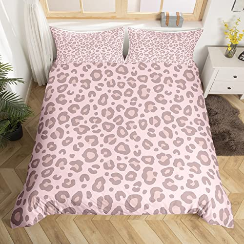 Loussiesd Rosa Leopard Haut Bettbezug Set Leopard Drucken Bettwäsche Set 155x220cm Für Kinder Jungen Afrika Gepard Bedruckt Kinder betten Set Ultra weich Dekor Safari Tierfell Muster Reißverschluss