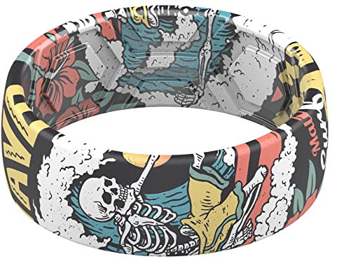 ThunderFit Silicone Rings, Wedding Bands for Men, Printed Design, Breathable Rubber Engagement Bands, 2.1mm Thick, 8mm Wide, 7 - 7.5 (17.80mm), Silicone, No Gemstone