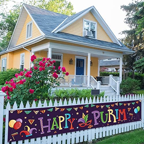 Jiudungs Großes Happy Purim Banner für Zaun, Hof, Garage, Purim-Dekoration, jüdische Purim-Dekoration und Zubehör für Zuhause