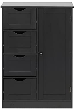 Rebecca Mobili Badezimmerschrank, bodenstehender Eingangsschrank, Schwarz Modern, 1 Tür 4 Schubladen, Hygienisch Platzsparend - Maße HxLxB: 82 x 56 x 30 cm - Art. RE6736