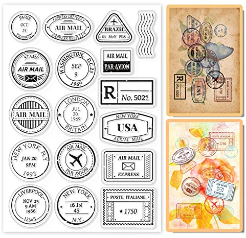 GLOBLELAND Stadt Gedenk Luftpost Transparente Silikonstempel Flugzeug Reisen Klare Stamps Retro Porto Silikonstempel Für Kartengestaltung DIY Prägung Journaling