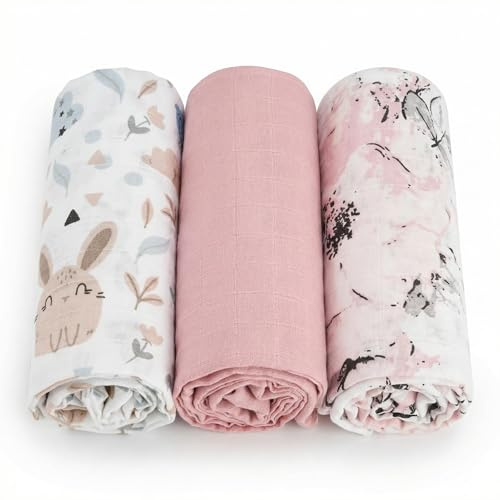 BABYSAFE Mussole Neonato Cotone Biologico 80x70cm, Pacco da 3 - Copertina Neonato Cotone Morbido e Traspirante Certificato OEKO-TEX, Made in Europe