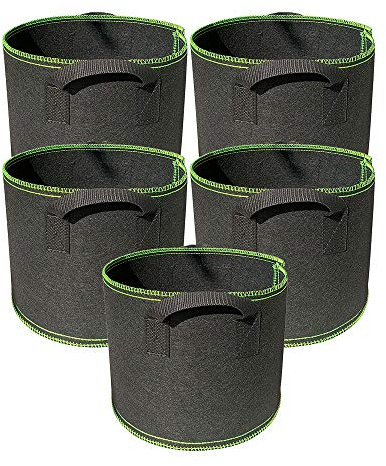 Ayvicco 5-Pack 5 Gallon Grow Bags Heavy Duty Thickened Nonwoven Aeration Fabric Pots with Handles, Indoor Garden Planter Bags for Vegetable, Flower, Herbs, Home Decoration, Plant Grow Bags