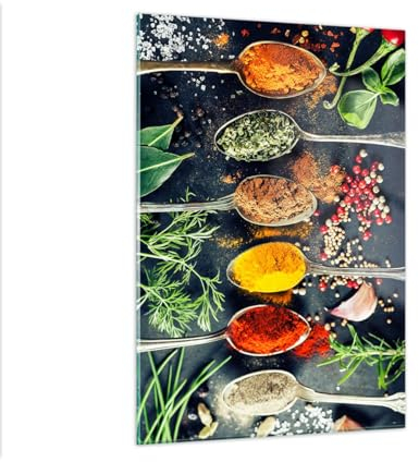 ARTTOR Bilder auf Glas Gewürze Kräuter Küche Glasbild 50x70cm Wandbilder Dekoration Wohnzimmer Schlafzimmer Küche Deko Klein Wanddeko Bild im Glas Wand Kunstdruck Art Modern Wall Decor GPA50x70-5213