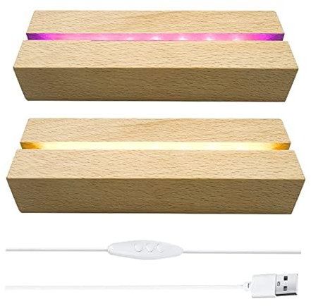 Gotrain Base de luz nocturna LED de madera, 7 colores de brillo, base rectangular iluminada de madera para arte de resina de placa de vidrio acrílico