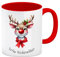 Rentier Kaffeebecher in rot und Spruch Frohe Weihnachten Lustiges Rentiergesicht als Tasse mit roter Nase - weihnachtliche, festliche Dekoration im Tiergesicht-Design