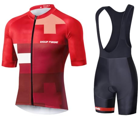 UGLY FROG Herren Sommer Kurzarm Radfahren Anzüge Radfahren Kleidung 20D Gel Gepolstert Reiten Trägerhose Schnell Trocknend Radfahren Jersey Set