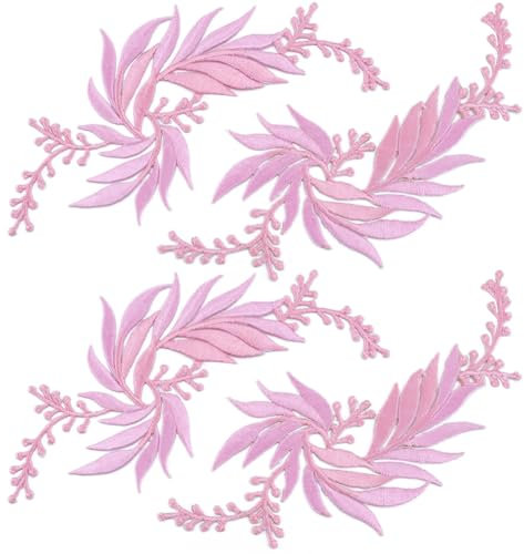 GORGECRAFT 2 Stile Rosa Bestickte Aufnäher 4 Blätter Zum Aufbügeln Hochzeits-Stickerei Blatt-Stickerei-Applikation Für Selbstgemachte Kleidungsstücke Vorhänge Kleider Jeans Kleidung Verzierungen