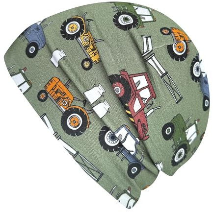 Wollhuhn Jungen/Mädchen Shorties Beanie/Beanie-Mütze/Kinder-Mütze Bequem Viele Motive Jersey Zweilagig Gefüttert Übergangszeiten (Öko-Stoffe/Bio) 2024202401 (Shorty Trecker Grün/Bunt, M)
