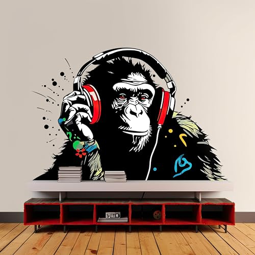 Wandtattoo Kopfhörer Schimpanse – Urban Jungle DJ Ape Decal 165 x 114