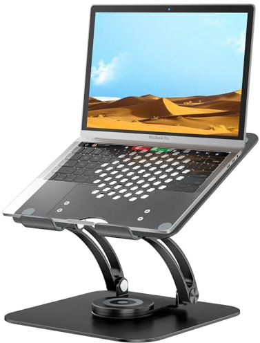 Tounee Adjustable Laptop Stand for Desk, Ergonomic Laptop Holder with 360° Rotating Base, Portable Aluminum Computer Stand Laptop Riser Compatible with MacBook, Air, Pro, All Laptops 10-16 - Black