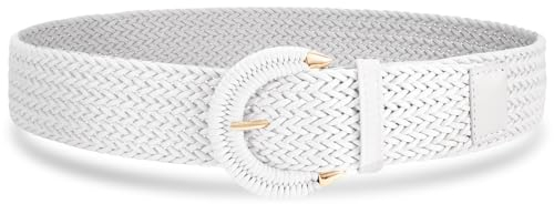 VONMELLI Frauen geflochtener Rattan breiter Gürtel gewebter Taillengürtel mit Halbkreisschnalle für Sommerkleid Jeans Hosen Weiß L