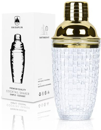 Glass Cocktail Shaker Set with Built-in Strainer - 13 Ounces Martini & Margarita Mixer Bartender Tools for Whiskey, Coffee, Beverages, Durable Crystal Clear Shaker Cup for Home Bar, Party & Gifts