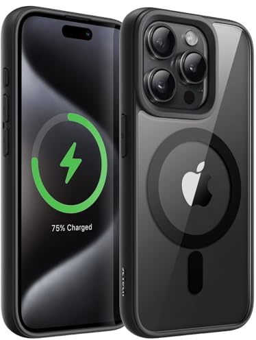 JETech Magnetic Case for iPhone 15 Pro Max 6.7-Inch Compatible with MagSafe, Shockproof Phone Bumper Cover, Solid Color Matte TPU Frame, Anti-Scratch Clear Back (Black Titanium)