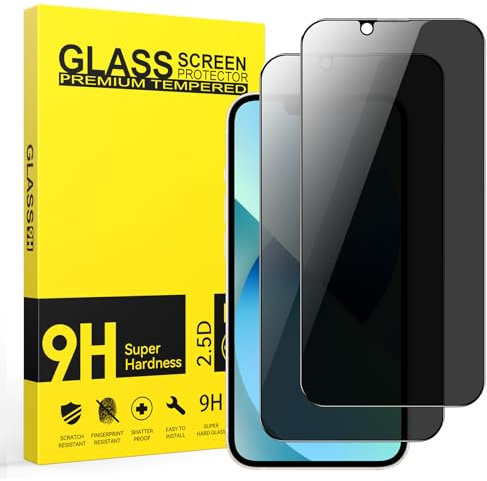 Niphabe 2 Stück Panzer Schutz Glas kompatible mit iPhone 13/14/13 Pro Schutzfolie, Anti Spy Schutzfolie, 9H Härte Full Screen, Privacy Displayschutz, Kratzfest–Bläschenfrei, Ultra-klar.