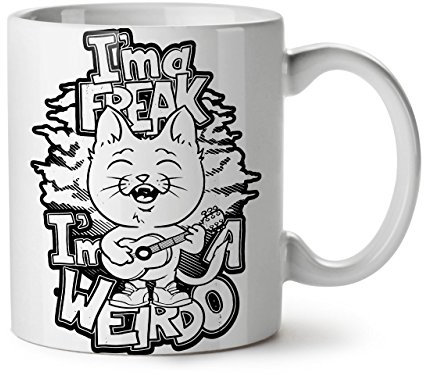 Wellcoda Cat Radio Music Creep Ceramic Mug, Weirdo Cup - Large, Easy-Grip Handle, Two Side Print, Ideal for Coffee & Tea Drinkers, Made