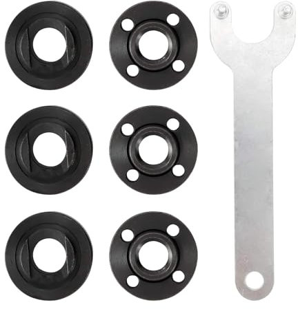 Homtone Flanschmuttern Winkelschleifer Kit 7-tlg., 1 Flanschschlüssel + 6 Flanschmuttern, passend für 115/125 mm kleinen Winkelschleifer mit 5/8”-11 Gewinde
