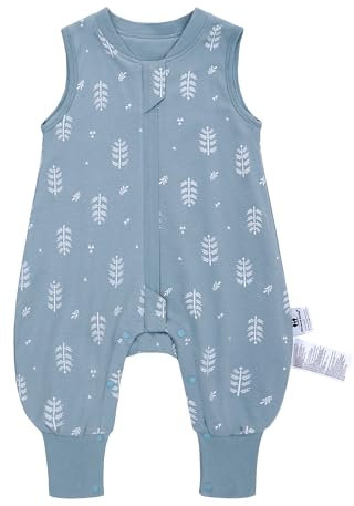 Baby Schlafsack mit Füßen 1.0 TOG Ideal für Frühling und Herbst Babyschlafsack 100% Baumwolle Ganzjähriger Komfort für Ihr Kleinkind (Blätter, M/75-85CM)