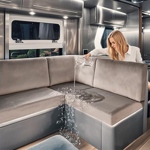 SYLC Wasserdicht Samt Bezüge Für Wohnwagenpolster, rutschfest Ersatzbezug Für Wohnwagen Polster Mit Gummiband Und Schnürung Sofa Sitzkissenbezug (Taupe,W 160-190 cm, D 90-110 cm)