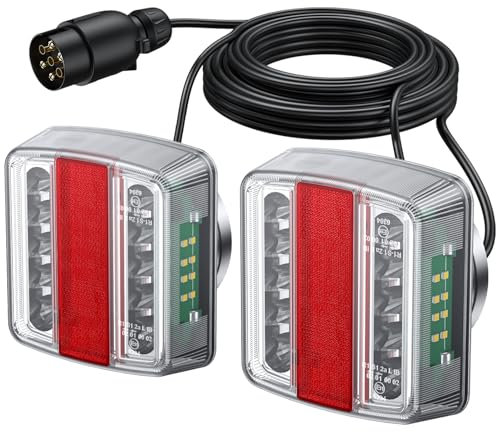 PROZOR Magnetic Trailer Lights 18 LEDs - Rear Lights with 7 Pins Plug and 7.5m/24.6ft Cable IP65 Waterproof Magnetic Mounting Indicator Brake Light Tail Light for 12V Trailer Camper Van Trucks Lorry