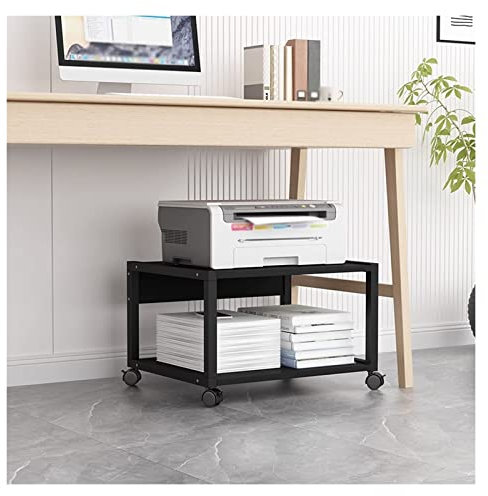 Printer Stand with Storage and Lock Mechanism for Mini 3D Printer 2 Tiers Black File Shelf