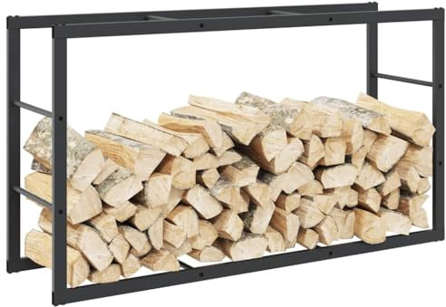 Homgoday Meubles pour bois de chauffage noir 110 x 30 x 61 cm en acier, mobilier de bois d'intérieur, porte-bois de chauffage, porte bois pour cheminée, bois d'intérieur