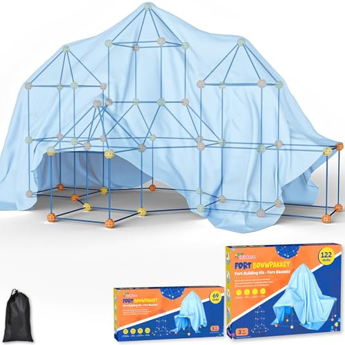 Tiny Thinkers Fort Bausatz Megabundle – 191 Teile – Inkl. Aufbewahrungstasche & Aufgaben E-Book – Konstruktionsspielzeug für Kinder – DIY Höhle Bauen – Montessori Lernspielzeug