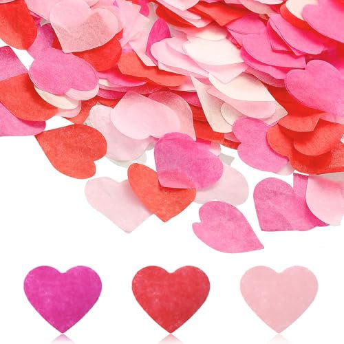 10000 pièces biodégradables confettis coeur, (rose, rose, rouge) 3 couleurs romantiques confettis mariage pour le mariage, la Saint-Valentin, Noël, anniversaire, papier de décoration (100g)