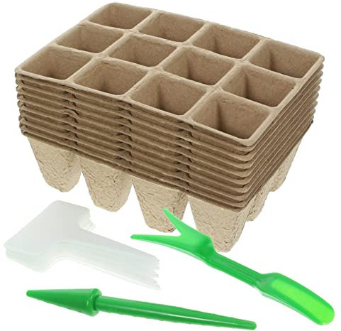BESTonZON Macetas para Vivero Biodegradables Compartimentos con Etiquetas y Herramienta De Trasplante para Germinación y Cultivo Casa