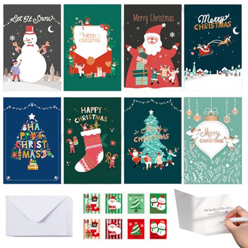 ChAusa 24 Stück Neujahrskarten mit Umschlag set, Exquisit Karte Weihnachten | Niedlich Weihnachtskarten Lustig, für Weihnachten Und Besondere Anlässe Hochwertiges Verschiedene