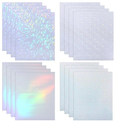 Holographic Sticker Paper, 16 Sheets A4 Holographic Paper Sticker, Transparent Waterproof Self Adhesive Film, Holographic Lamination Vinyl for DIY Crafts with 4 Styles