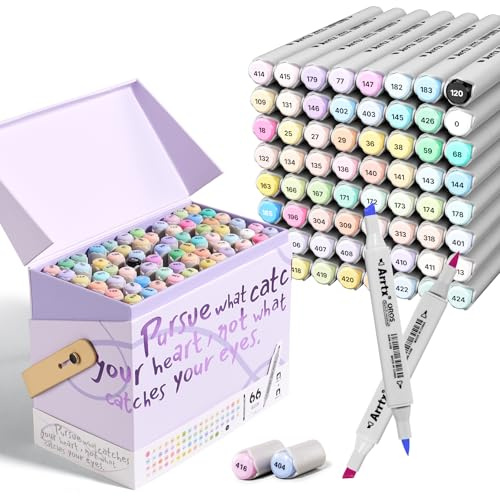 Arrtx Oros Alcohol Markers Set of 66 Pastel Colour with Brush & Chisel Tip Art Markers for Drawing, Manga, Illustration, Adult Coloring Books