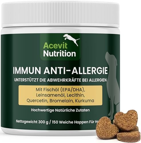 Prurito Cane & Pelle Sensibile, 150 Bocconcini, 100% Naturali – Integratore Anti-Allergie e Immunità – Olio di Pesce EPA/DHA, Quercetina, Curcuma e Bromelina – Supporto Cute e Pelo | Acevit Nutrition