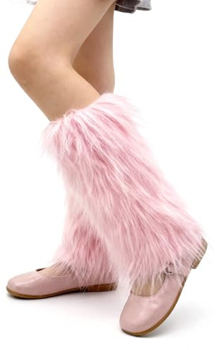 EQLEF Furry Leg Warmers for Kids 6-10 Years Old, Faux Fur Kids Boot Covers Costume Winter Leg Warmers Fluffy with Lining Winter Fashion Essential Elastic Furry Boots Cuffs for Costume Party