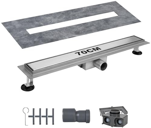 SROCHN Duschrinne 70 cm, Edelstahl Ablaufrinne mit Siphon Geruchsstop und Haarfilter, Befliesbar Bodenablauf
