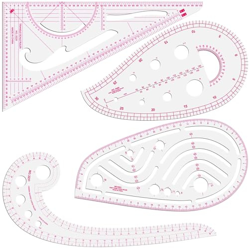 KXVXXV 4 Stück Kurvenlineal Schneiderbedarf Schneiderlineal Set | Schneider Lineal Rosa Nählineal DIY Lineal Nähen Set Kleidungs Nähzubehör Muster Nählineal Set