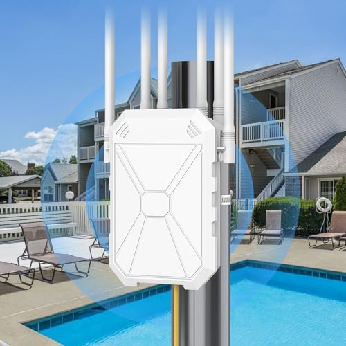 N300 Outdoor WLAN Repeater 300 Mbit/s, WLAN Verstärker Außenbereich IP65, 6×7dBi Antennen, 2.4GHz WiFi Extender mit LAN Port, Access Point & Repeater Modus für Garten, Hof, Garage