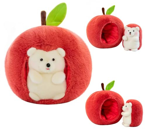 Plüschtier Igel Kuscheltier Groß 2 in 1 Apfel Geschenk Igel Kissen 30×25 CM | Abnehmbar Baumwolle Stofftier Igel Kuscheltier Plüsch Spielzeug Kawaii Igel Kuscheltier Weich für Geburtstage Weihnachten