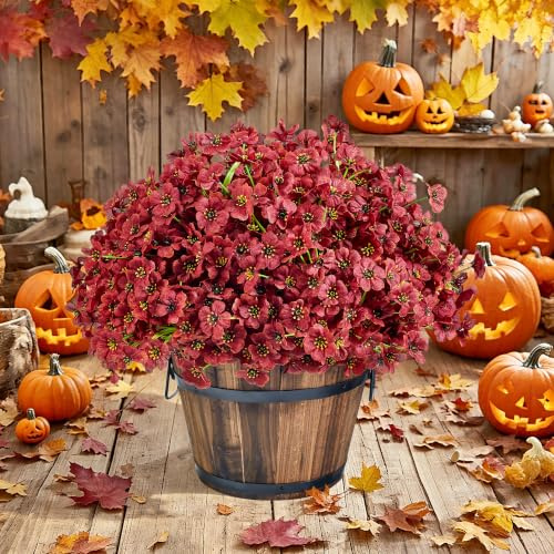 XIANNVXI 16 Bündel Burgunderrot Kunstblumen wie Echt Herbstdeko Outdoor Herbstblumen Künstlich Herbst Dekoration Zweige Künstliche Blumen Herbst Deko Wildblume Blumenstrauß Balkon Garten Wetterfest