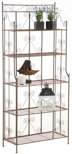 CLP Standregal Ciara I Metallregal für Pflanzen im Landhausstil I Regal für Balkon, Terrasse, Veranda und Garten I 5 klappbare Böden, Farbe:antik braun