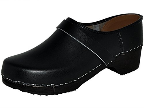 Moheda HOLZSCHUHVERSAND Original Schwedische Clogs beschichtetes Leder Wolfgang clgmo13700s, schwarz